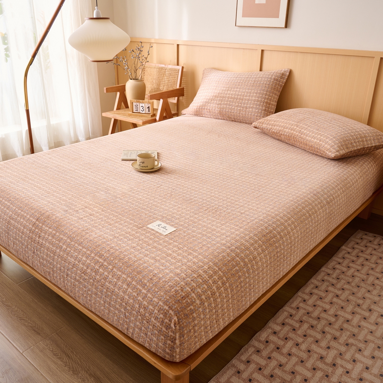 91家纺网 家纺一手货源 找家纺 早晨家纺 2025新款野牧款高克重牛奶绒印花单床笠 野牧-香风驼