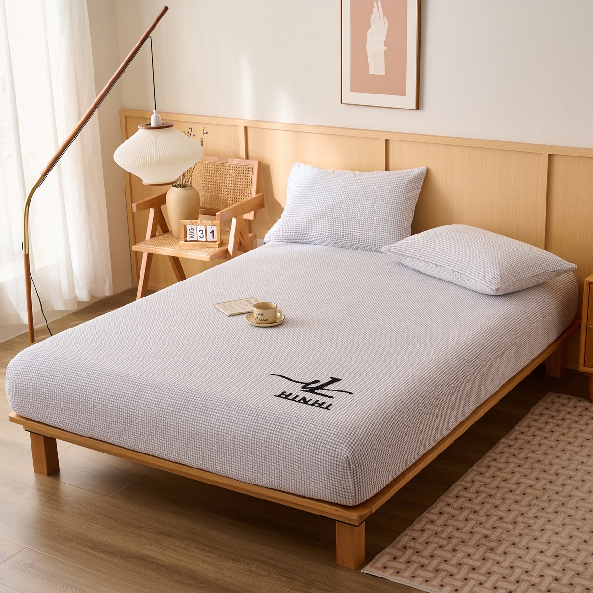 91家纺网 家纺一手货源 找家纺 （总）早晨家纺 2025新款深蓝款高克重牛奶绒阳离子提花单床笠