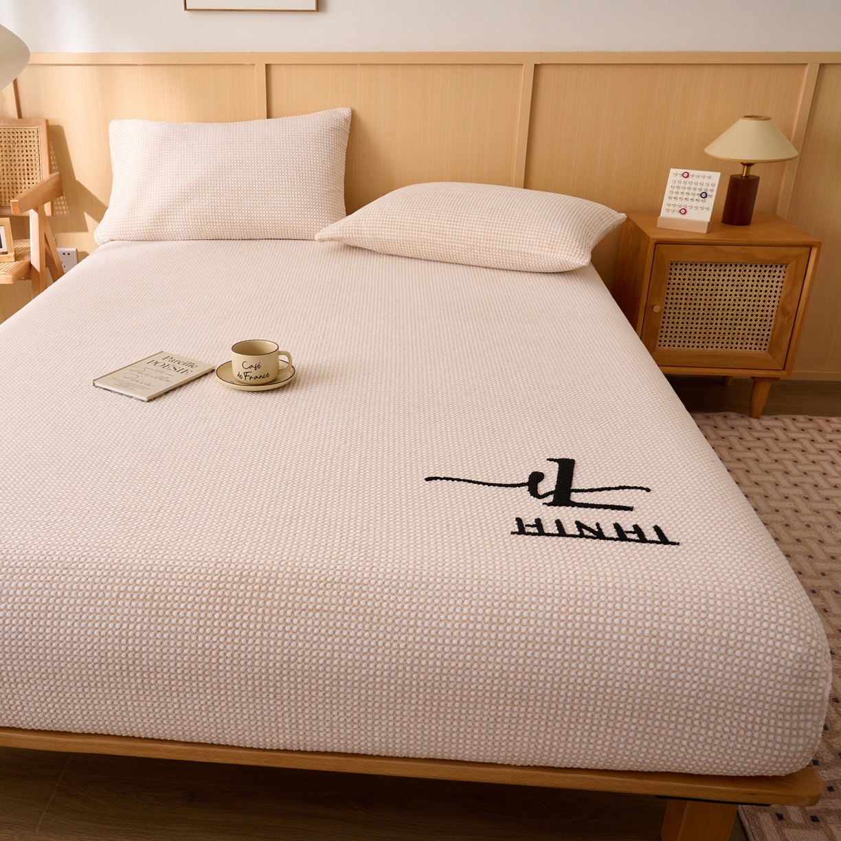 91家纺网 家纺一手货源 找家纺 早晨家纺 2025新款深蓝款高克重牛奶绒阳离子提花单床笠 深蓝-黄