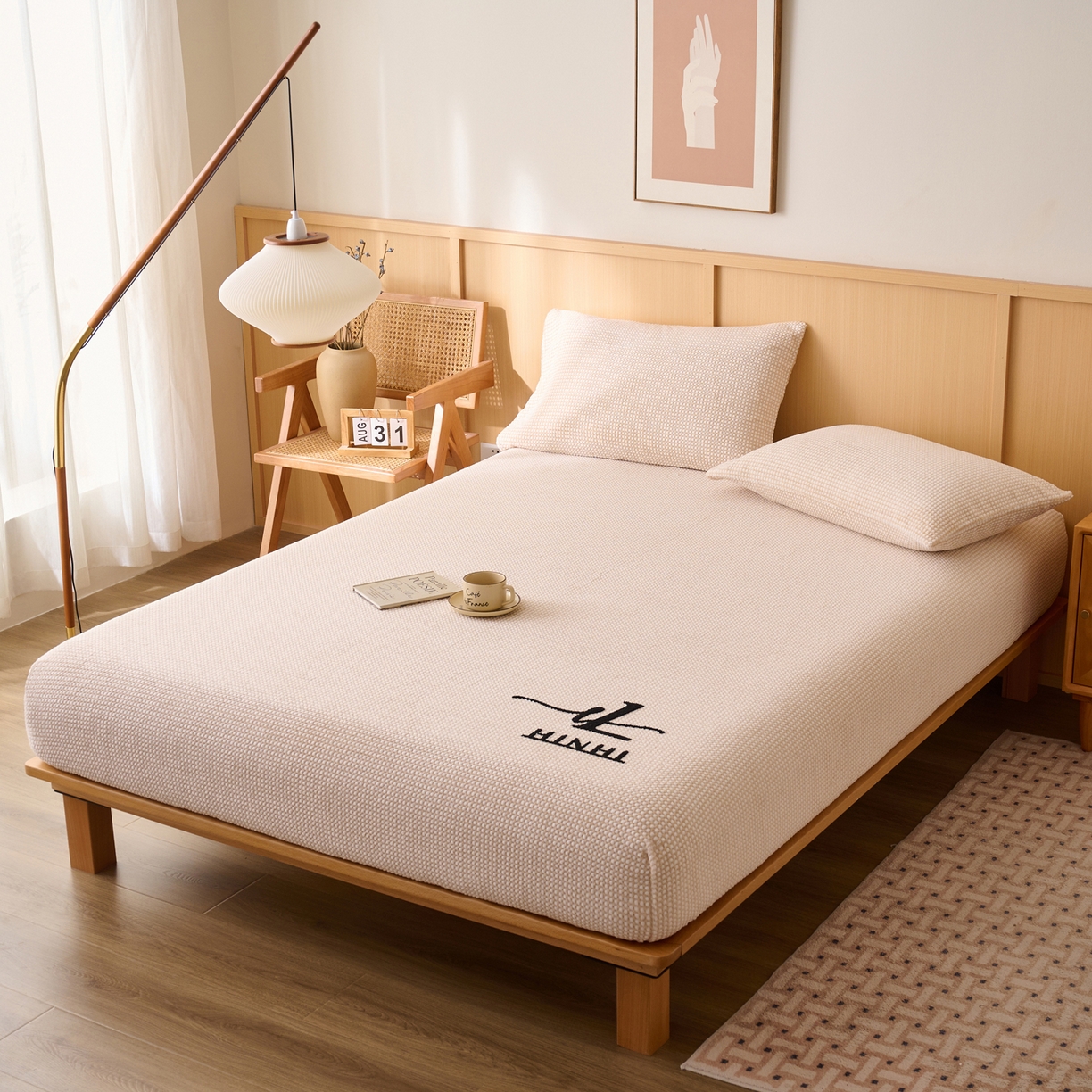 91家纺网 家纺一手货源 找家纺 早晨家纺 2025新款深蓝款高克重牛奶绒阳离子提花单床笠 深蓝-黄