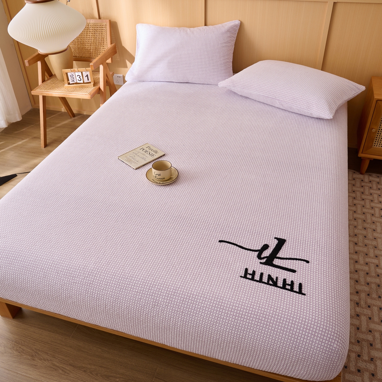 91家纺网 家纺一手货源 找家纺 早晨家纺 2025新款深蓝款高克重牛奶绒阳离子提花单床笠 深蓝-紫