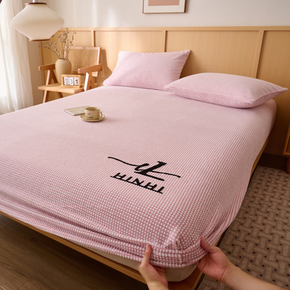 早晨家纺 2025新款深蓝款高克重牛奶绒阳离子提花单床笠 深蓝-豆沙