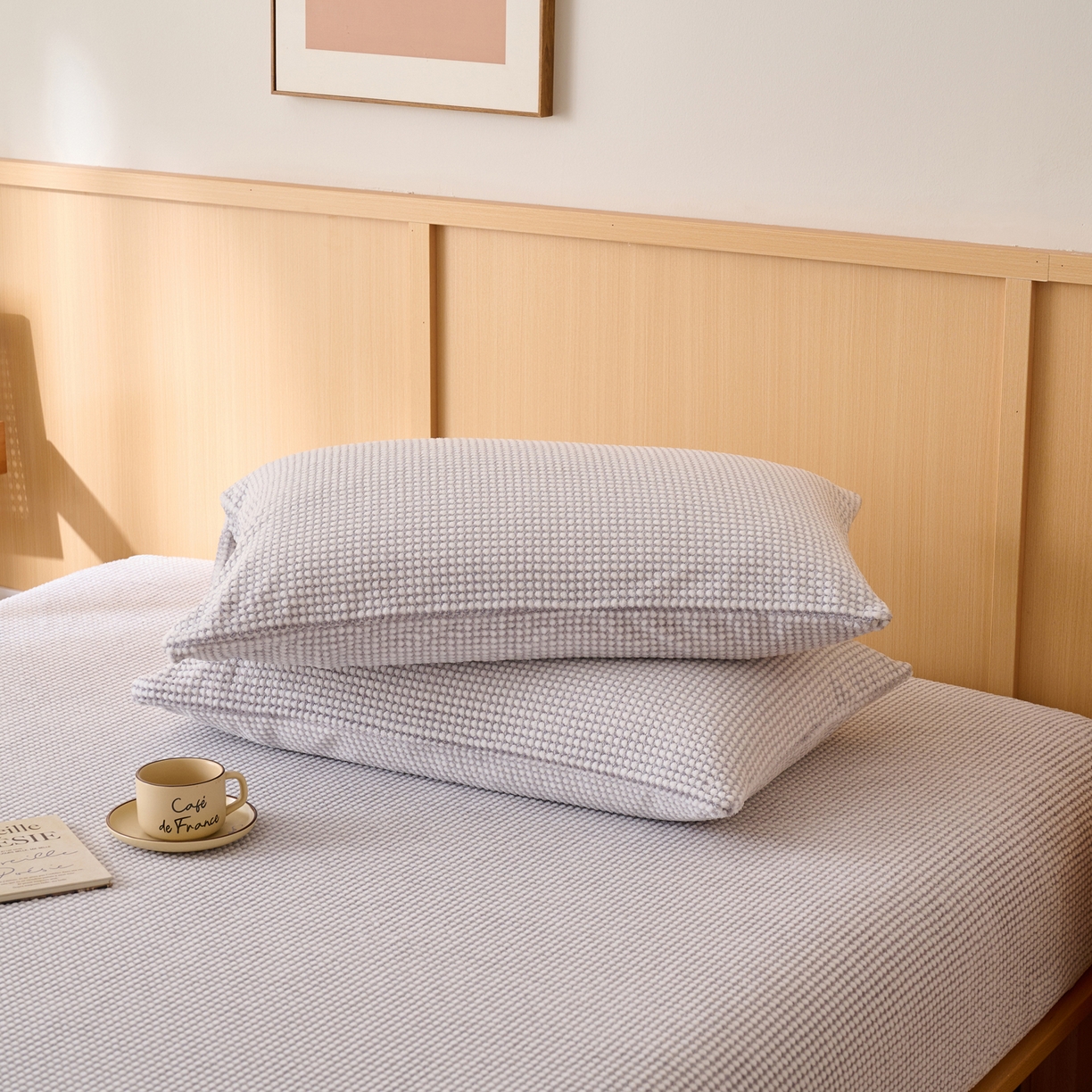 91家纺网 家纺一手货源 找家纺 （总）早晨家纺 2025新款深蓝款高克重牛奶绒阳离子提花单床笠