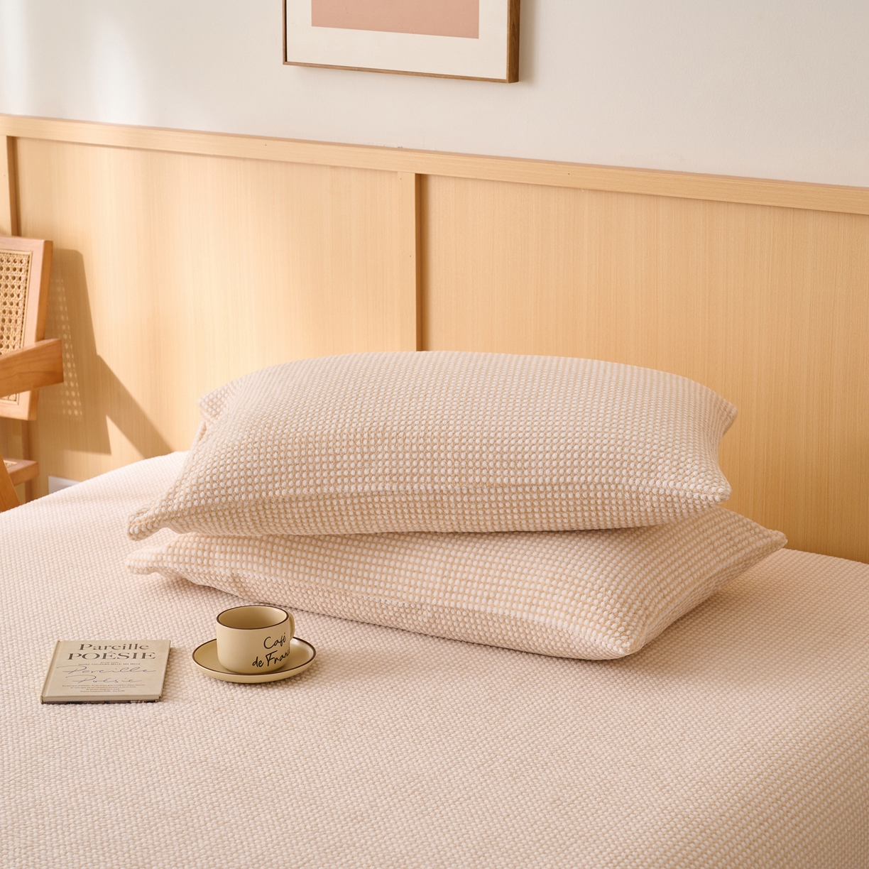 91家纺网 家纺一手货源 找家纺 早晨家纺 2025新款深蓝款高克重牛奶绒阳离子提花单床笠 深蓝-黄