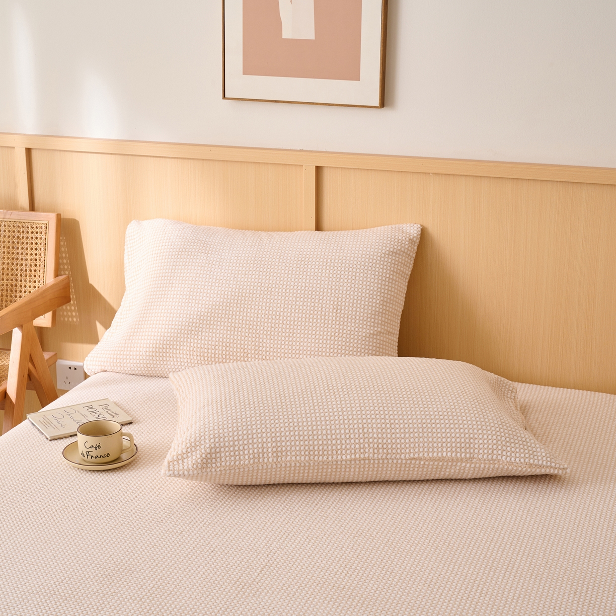 91家纺网 家纺一手货源 找家纺 早晨家纺 2025新款深蓝款高克重牛奶绒阳离子提花单床笠 深蓝-黄