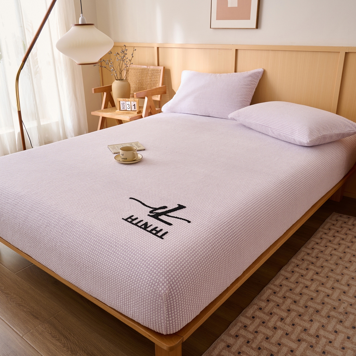 91家纺网 家纺一手货源 找家纺 早晨家纺 2025新款深蓝款高克重牛奶绒阳离子提花单床笠 深蓝-紫