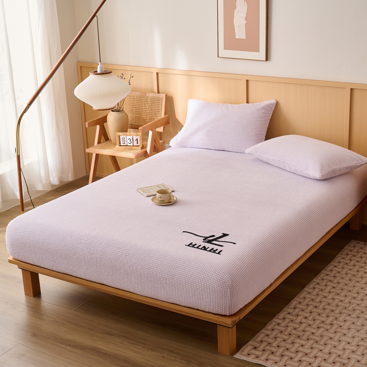 91家纺网 家纺一手货源 找家纺 早晨家纺 2025新款深蓝款高克重牛奶绒阳离子提花单床笠 深蓝-紫