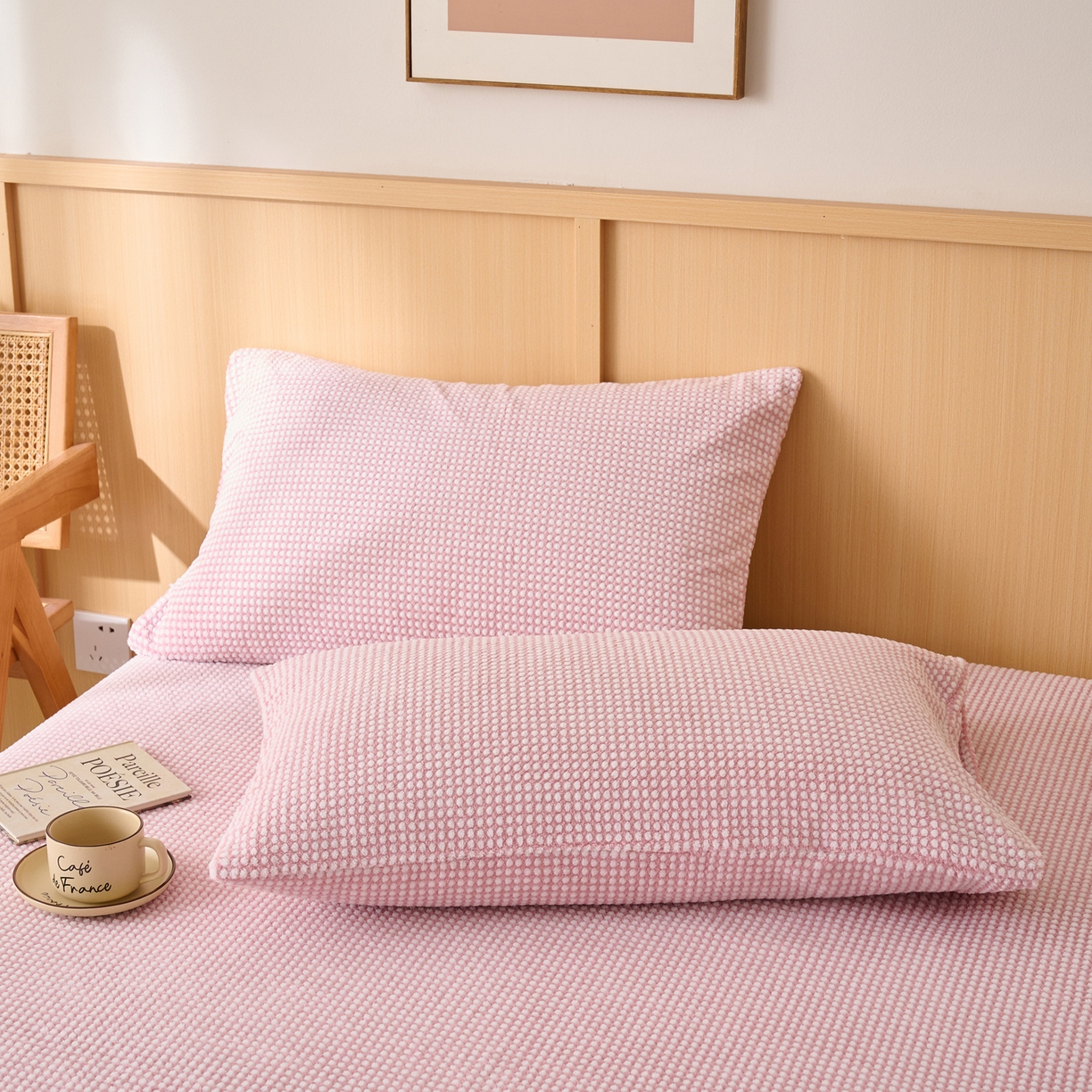 91家纺网 家纺一手货源 找家纺 早晨家纺 2025新款深蓝款高克重牛奶绒阳离子提花单床笠 深蓝-豆沙