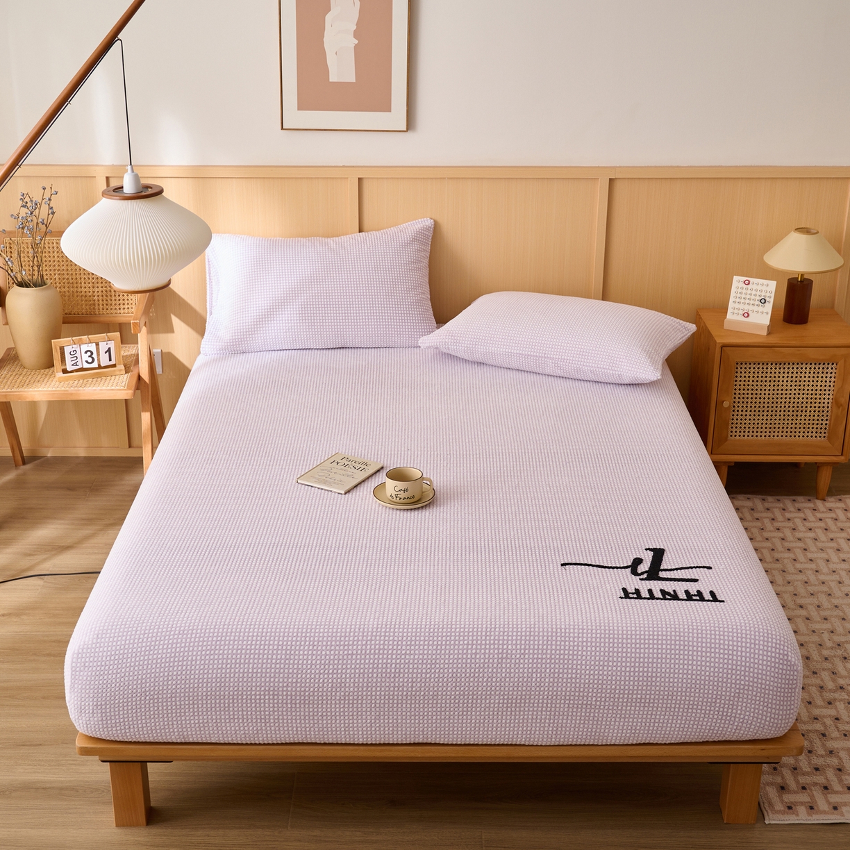 91家纺网 家纺一手货源 找家纺 早晨家纺 2025新款深蓝款高克重牛奶绒阳离子提花单床笠 深蓝-紫