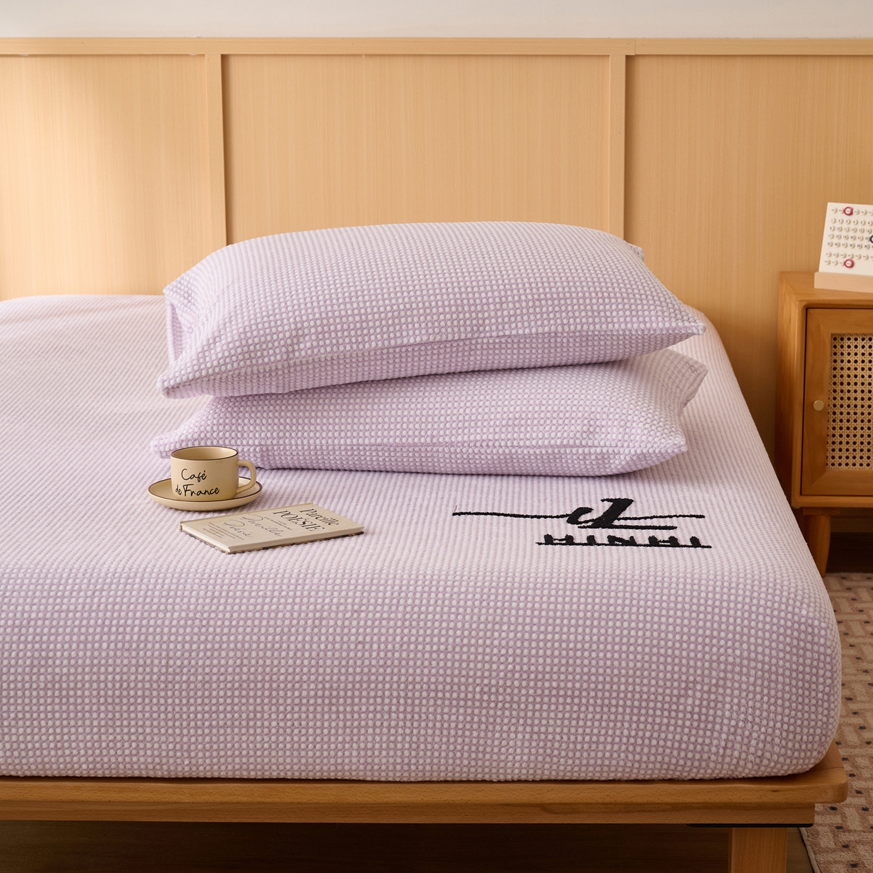 91家纺网 家纺一手货源 找家纺 早晨家纺 2025新款深蓝款高克重牛奶绒阳离子提花单床笠 深蓝-紫