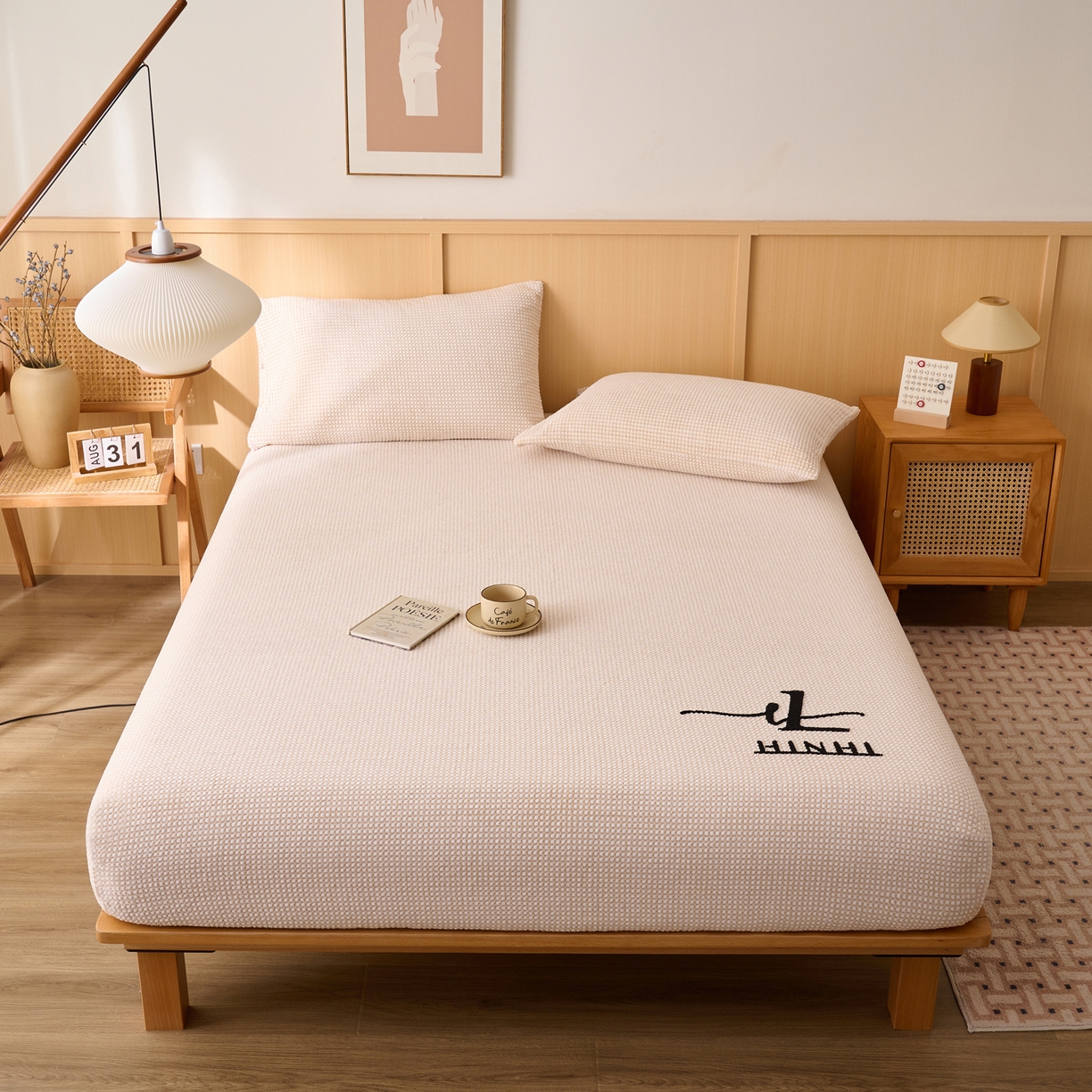 91家纺网 家纺一手货源 找家纺 早晨家纺 2025新款深蓝款高克重牛奶绒阳离子提花单床笠 深蓝-黄