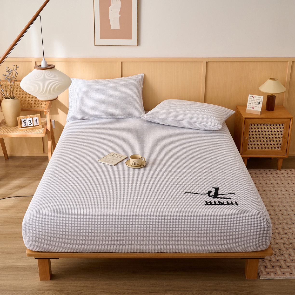 91家纺网 家纺一手货源 找家纺 （总）早晨家纺 2025新款深蓝款高克重牛奶绒阳离子提花单床笠