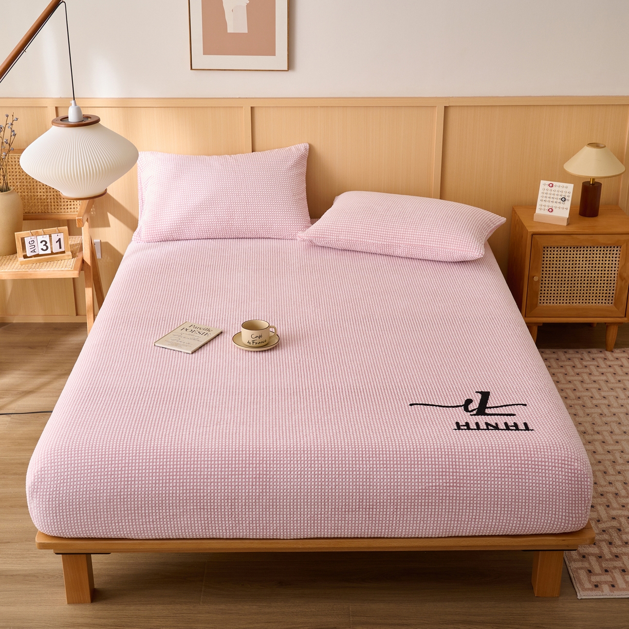 91家纺网 家纺一手货源 找家纺 早晨家纺 2025新款深蓝款高克重牛奶绒阳离子提花单床笠 深蓝-豆沙