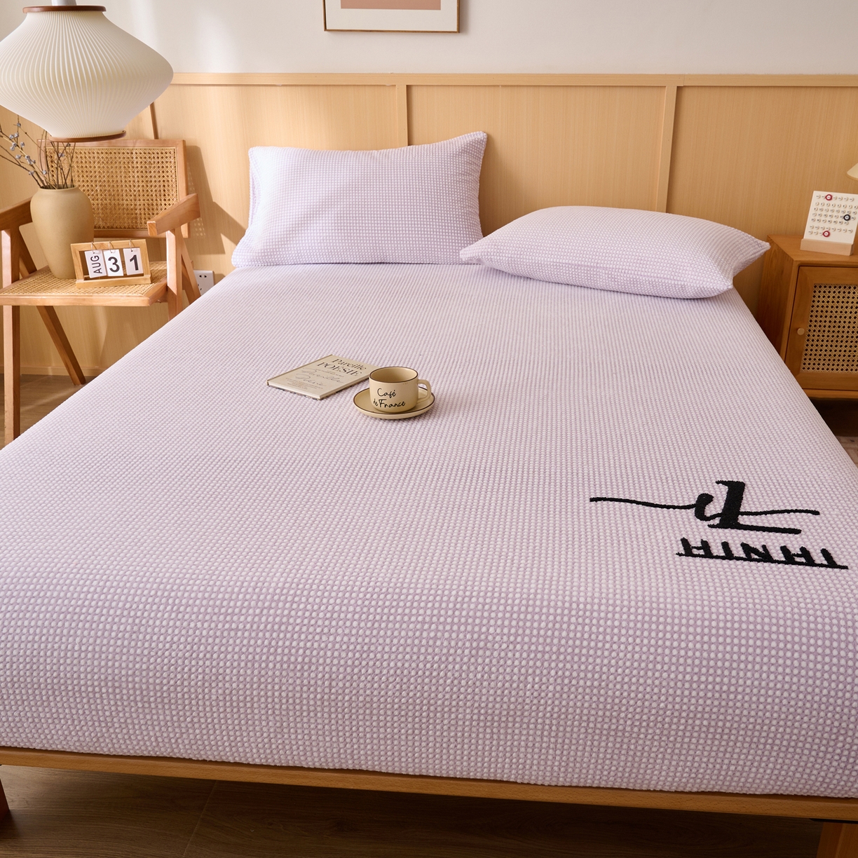 91家纺网 家纺一手货源 找家纺 早晨家纺 2025新款深蓝款高克重牛奶绒阳离子提花单床笠 深蓝-紫