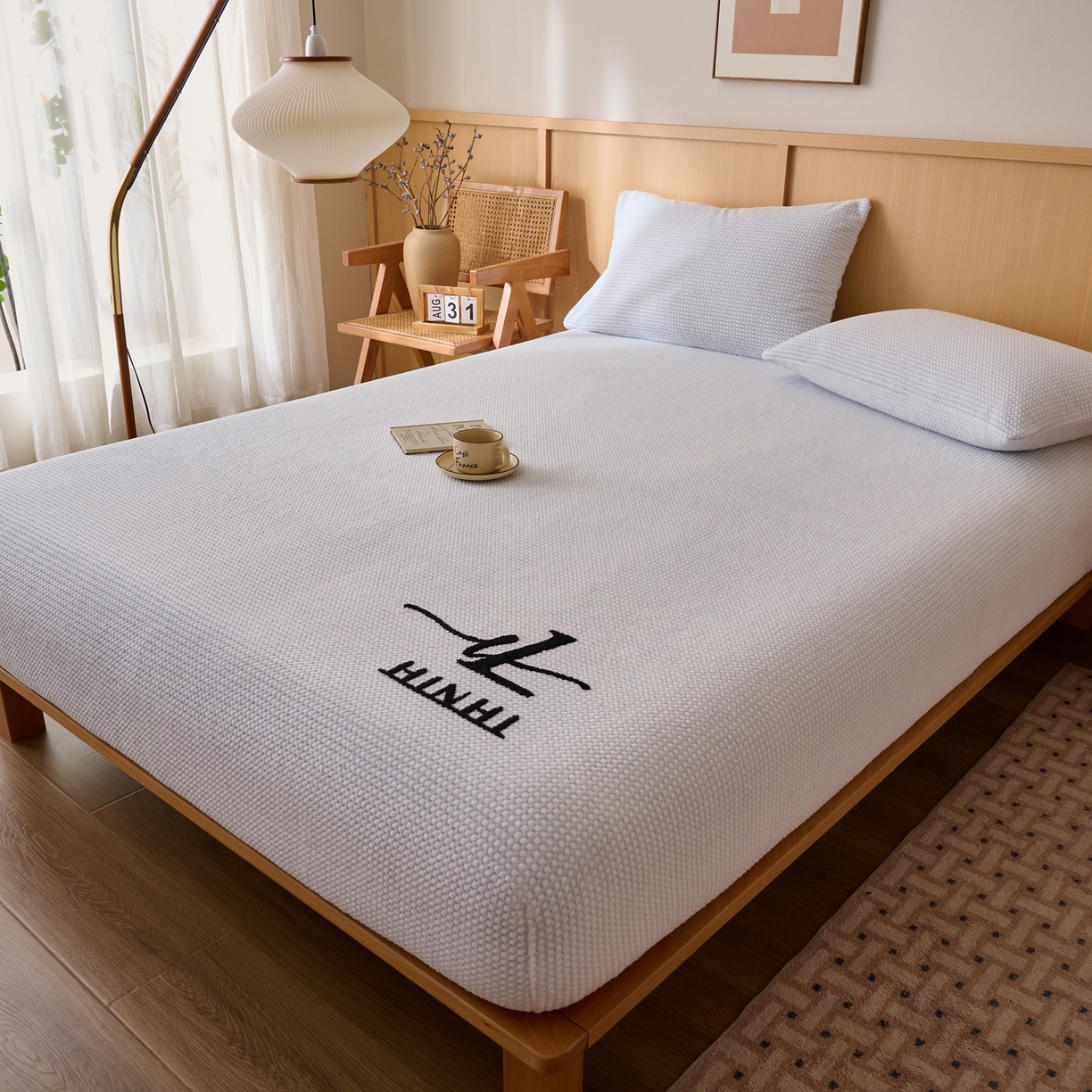 91家纺网 家纺一手货源 找家纺 早晨家纺 2025新款深蓝款高克重牛奶绒阳离子提花单床笠 深蓝-蓝