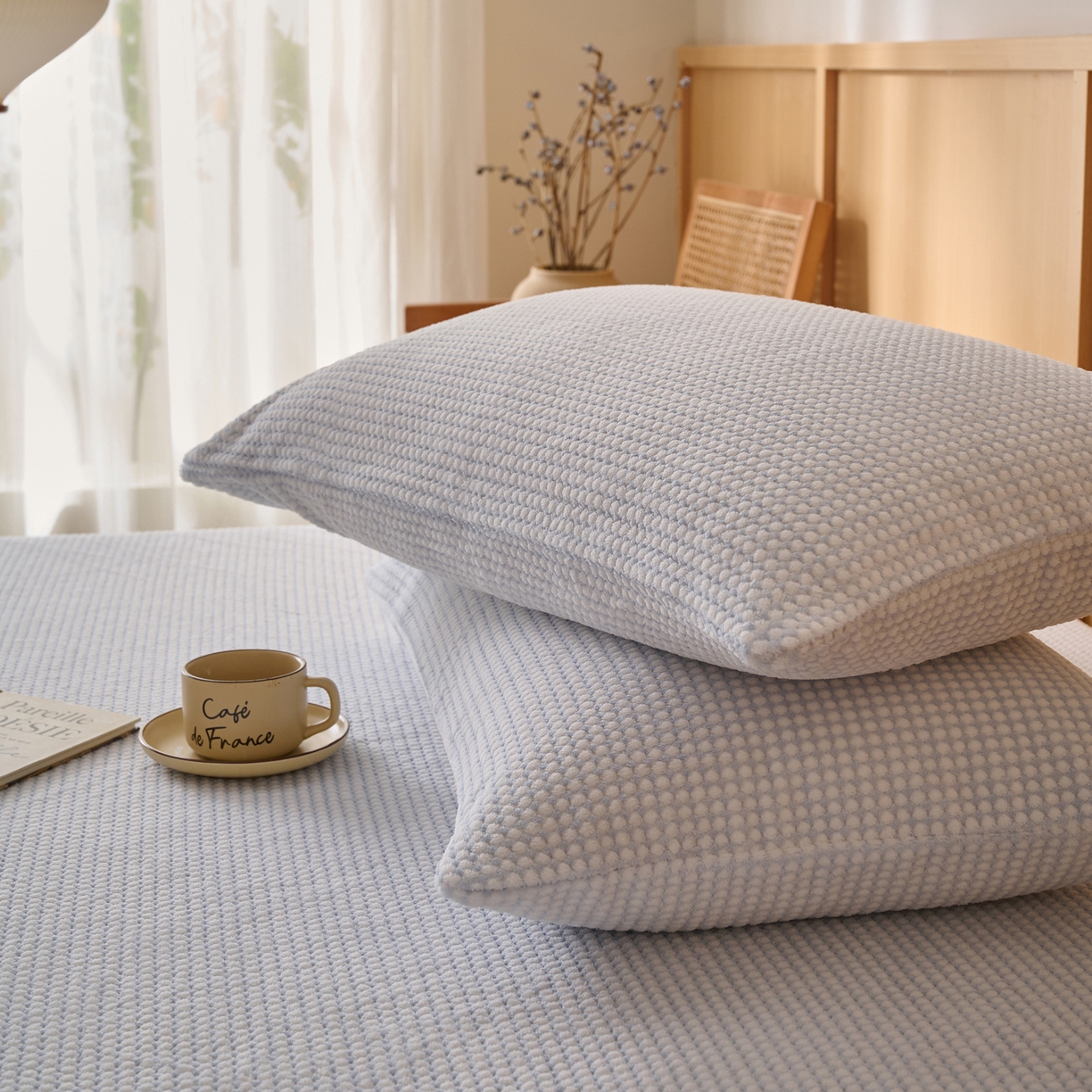 91家纺网 家纺一手货源 找家纺 早晨家纺 2025新款深蓝款高克重牛奶绒阳离子提花单床笠 深蓝-蓝