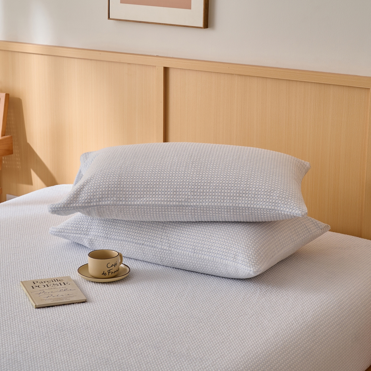 91家纺网 家纺一手货源 找家纺 早晨家纺 2025新款深蓝款高克重牛奶绒阳离子提花单床笠 深蓝-蓝