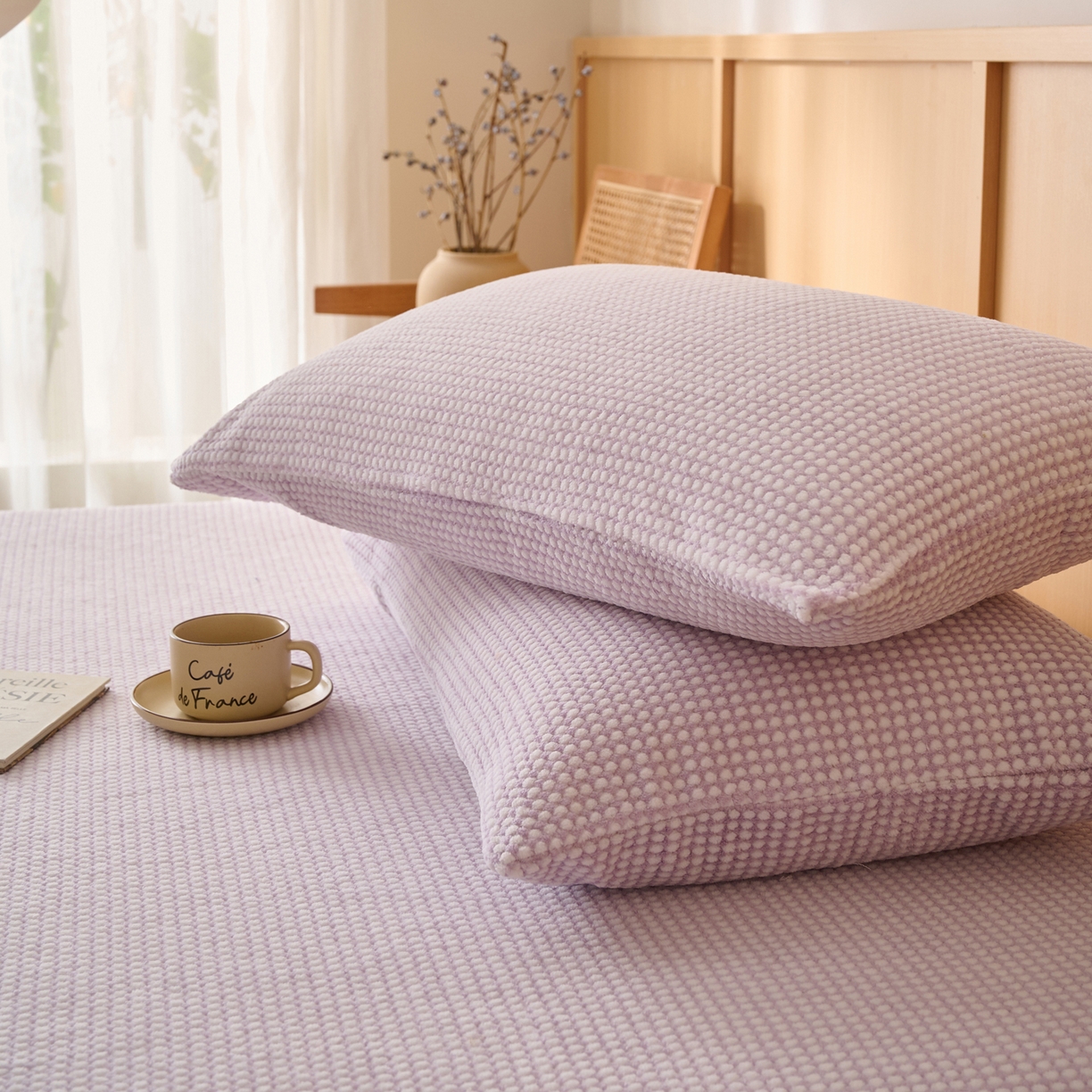 91家纺网 家纺一手货源 找家纺 早晨家纺 2025新款深蓝款高克重牛奶绒阳离子提花单床笠 深蓝-紫