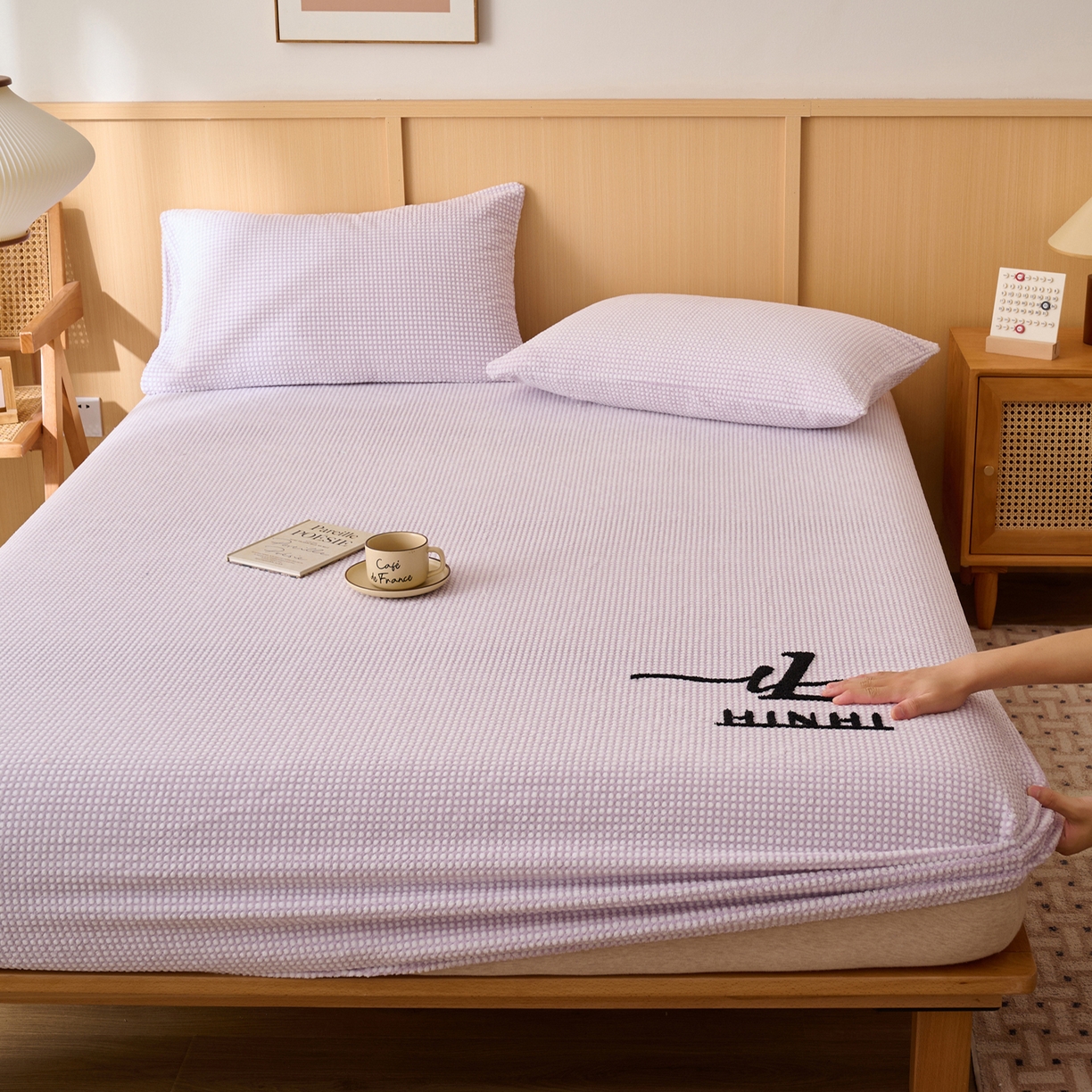 91家纺网 家纺一手货源 找家纺 早晨家纺 2025新款深蓝款高克重牛奶绒阳离子提花单床笠 深蓝-紫