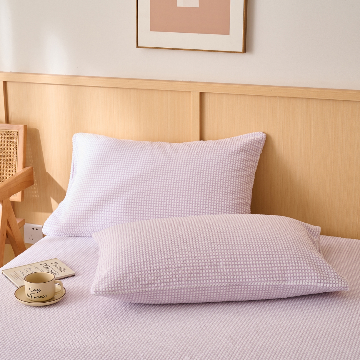 91家纺网 家纺一手货源 找家纺 早晨家纺 2025新款深蓝款高克重牛奶绒阳离子提花单床笠 深蓝-紫