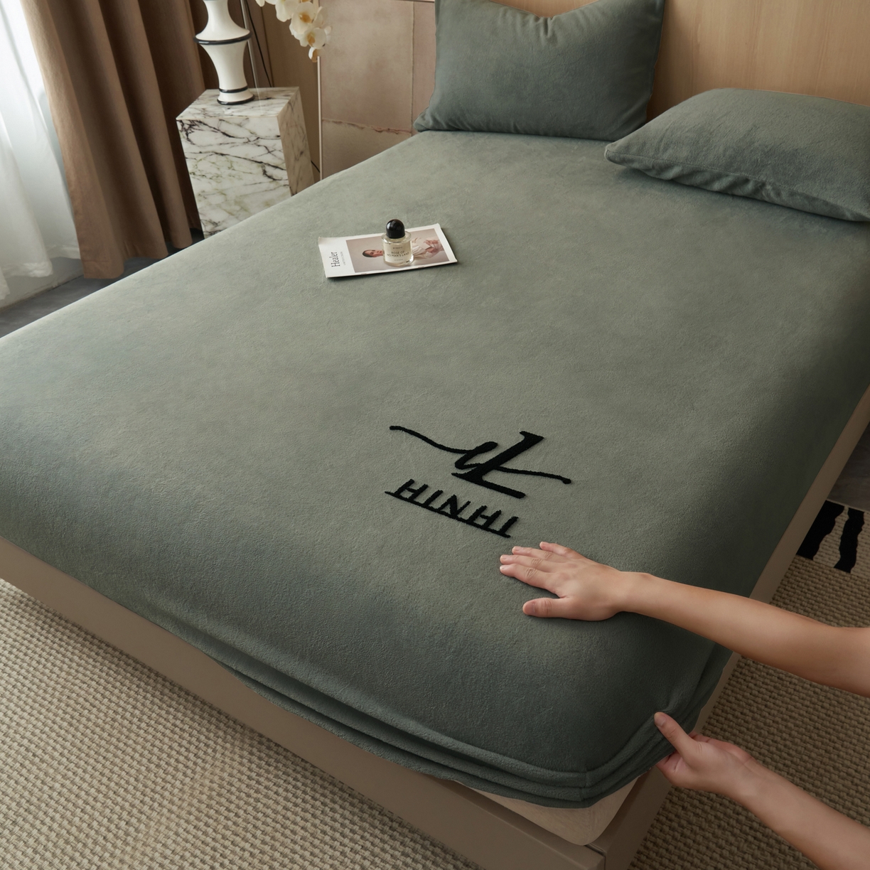 91家纺网 家纺一手货源 找家纺 （总）早晨家纺 2025新款牛奶绒纯色毛巾绣暖绒床笠