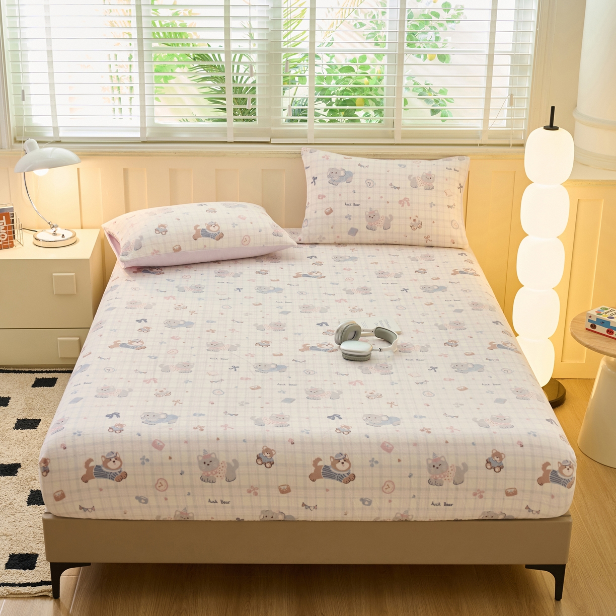 91家纺网 家纺一手货源 找家纺 （总）早晨家纺 2025新款卡通印花高克重牛奶绒印花单床笠