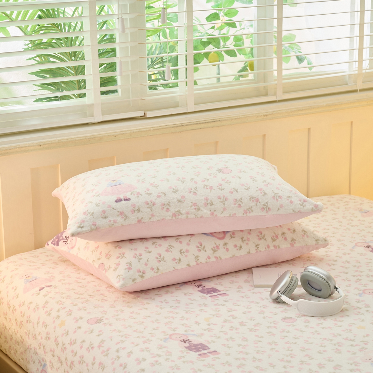 91家纺网 家纺一手货源 找家纺 早晨家纺 2025新款卡通印花高克重牛奶绒印花单床笠 花兔谣