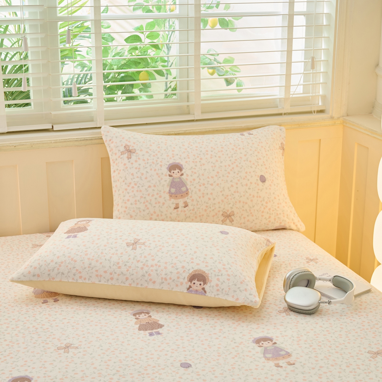 91家纺网 家纺一手货源 找家纺 早晨家纺 2025新款卡通印花高克重牛奶绒印花单床笠 童梦谣