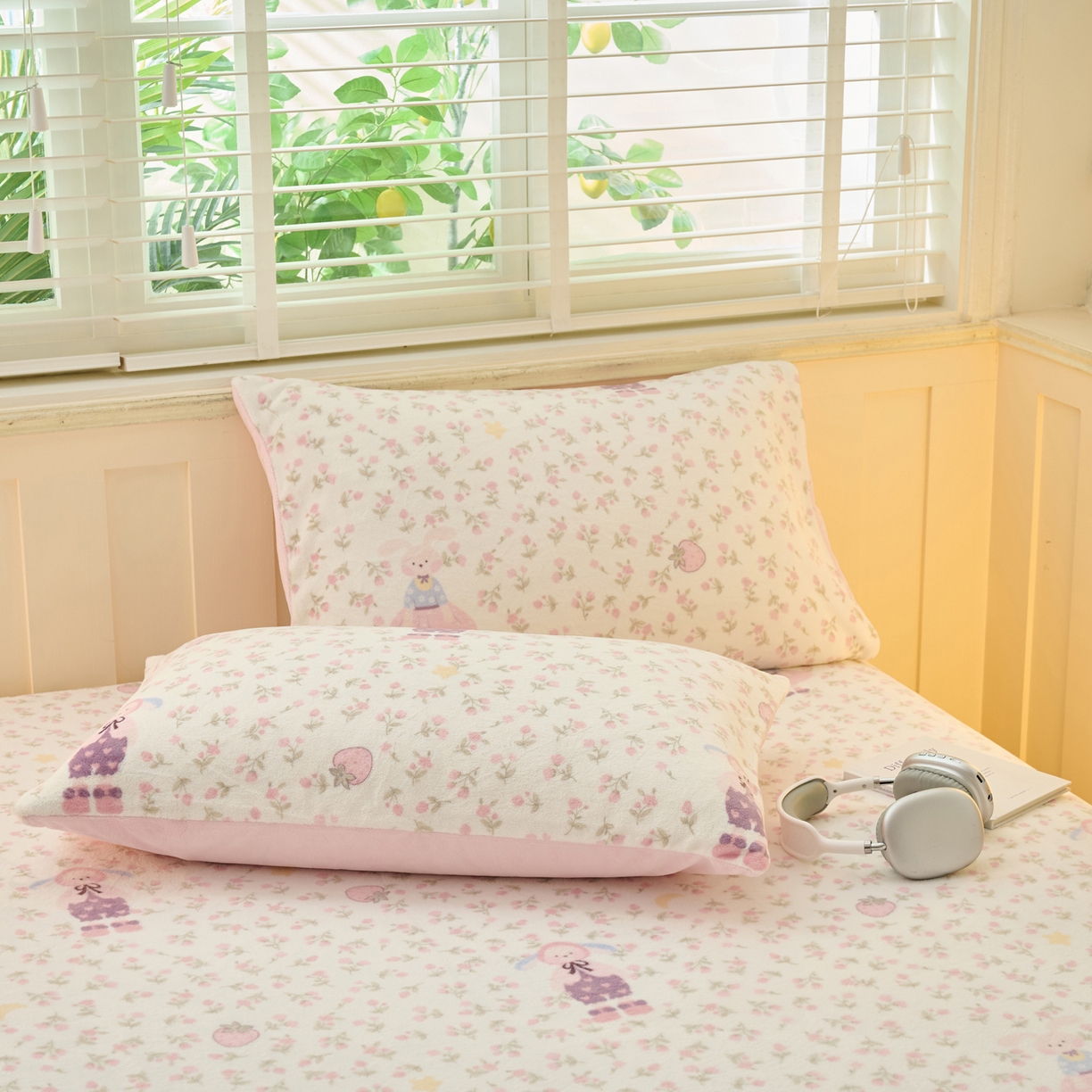 91家纺网 家纺一手货源 找家纺 早晨家纺 2025新款卡通印花高克重牛奶绒印花单床笠 花兔谣