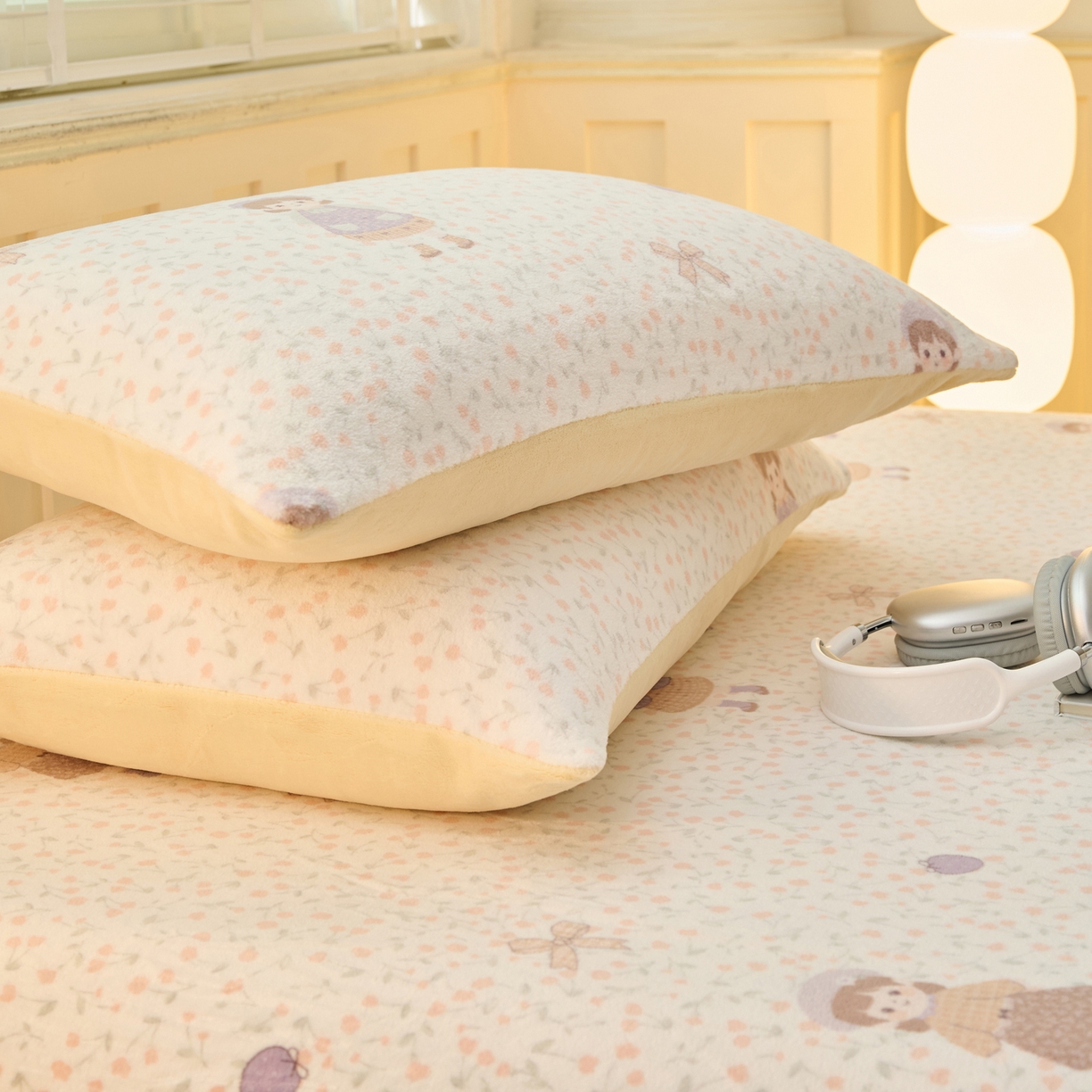 91家纺网 家纺一手货源 找家纺 早晨家纺 2025新款卡通印花高克重牛奶绒印花单床笠 童梦谣