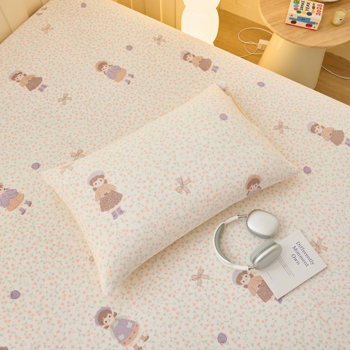 91家纺网 家纺一手货源 找家纺 早晨家纺 2025新款卡通印花高克重牛奶绒印花单床笠 童梦谣