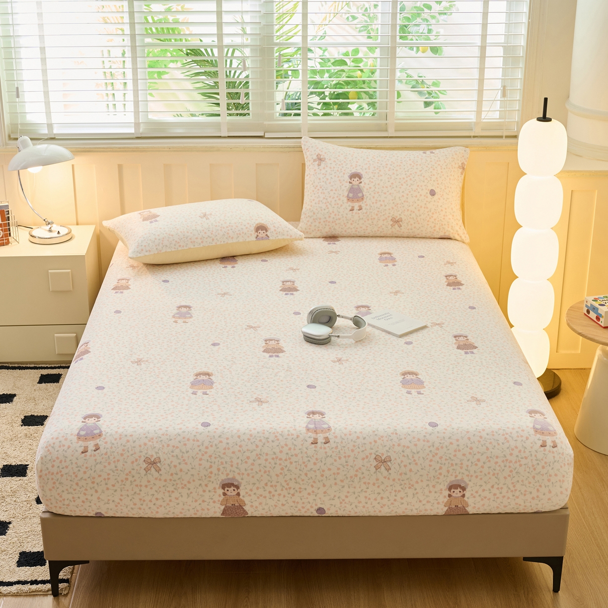 91家纺网 家纺一手货源 找家纺 早晨家纺 2025新款卡通印花高克重牛奶绒印花单床笠 童梦谣