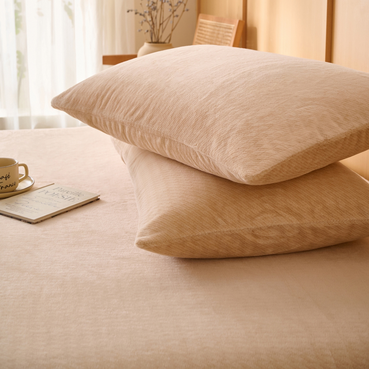 91家纺网 家纺一手货源 找家纺 早晨家纺 2025新款流星款高克重牛奶绒阳离子提花兔毛单床笠 流星-米驼