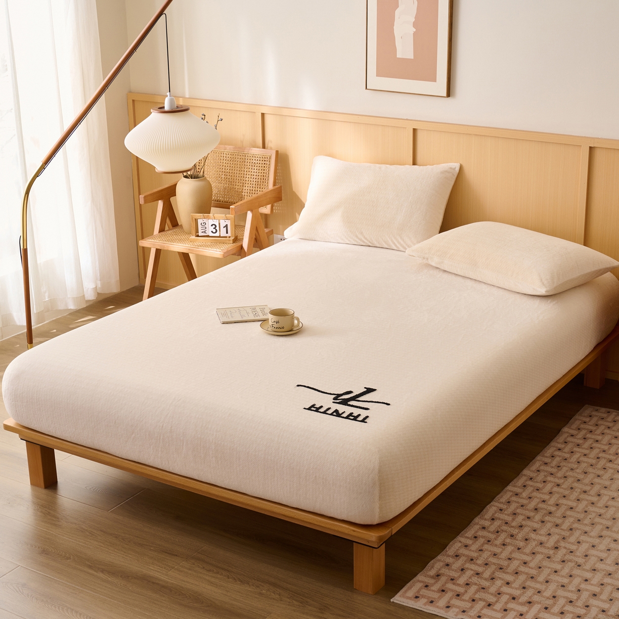 91家纺网 家纺一手货源 找家纺 早晨家纺 2025新款流星款高克重牛奶绒阳离子提花兔毛单床笠 流星-奶白