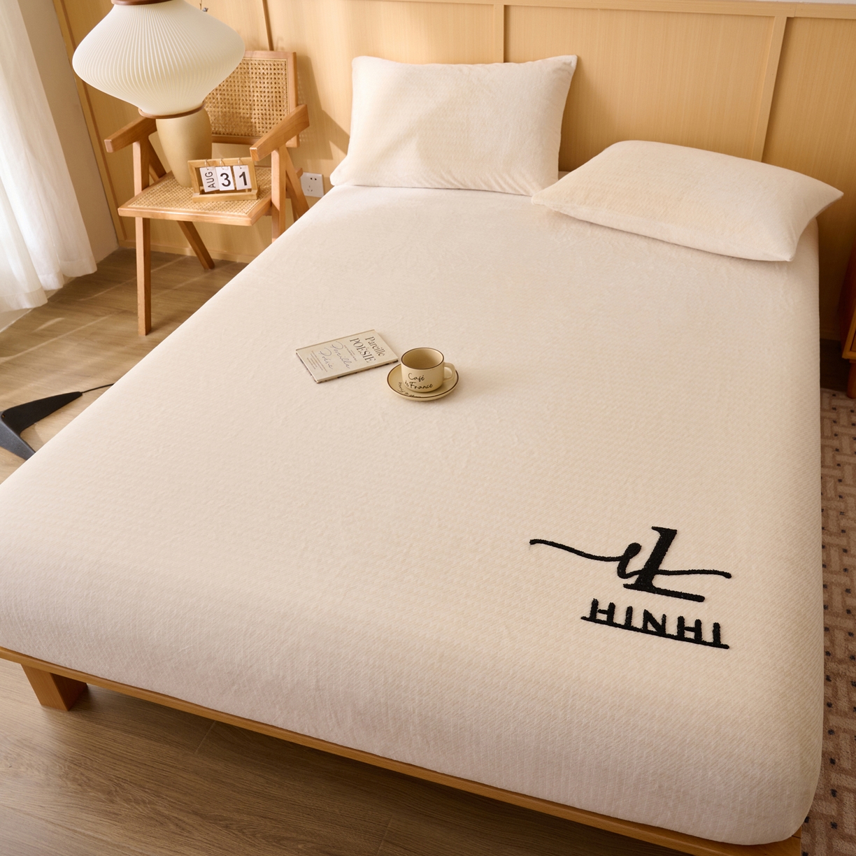 91家纺网 家纺一手货源 找家纺 早晨家纺 2025新款流星款高克重牛奶绒阳离子提花兔毛单床笠 流星-奶白