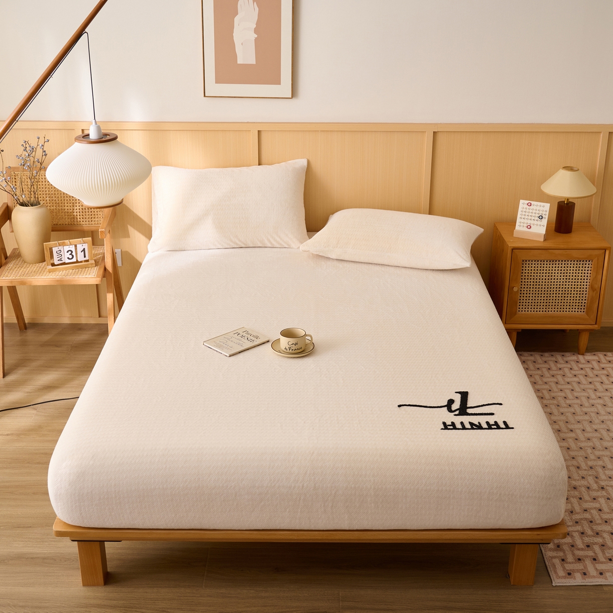 91家纺网 家纺一手货源 找家纺 早晨家纺 2025新款流星款高克重牛奶绒阳离子提花兔毛单床笠 流星-奶白