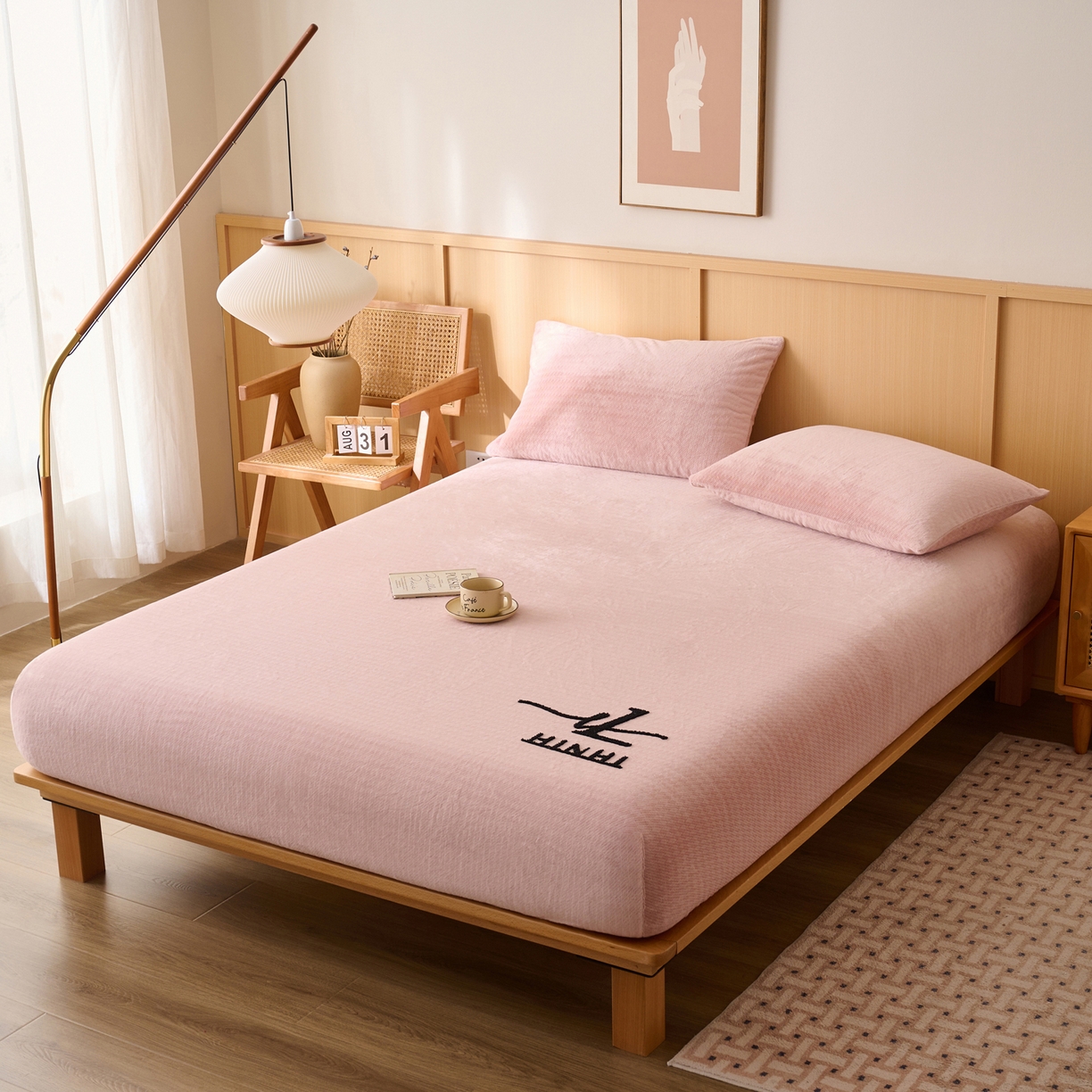 91家纺网 家纺一手货源 找家纺 早晨家纺 2025新款流星款高克重牛奶绒阳离子提花兔毛单床笠 流星-豆沙