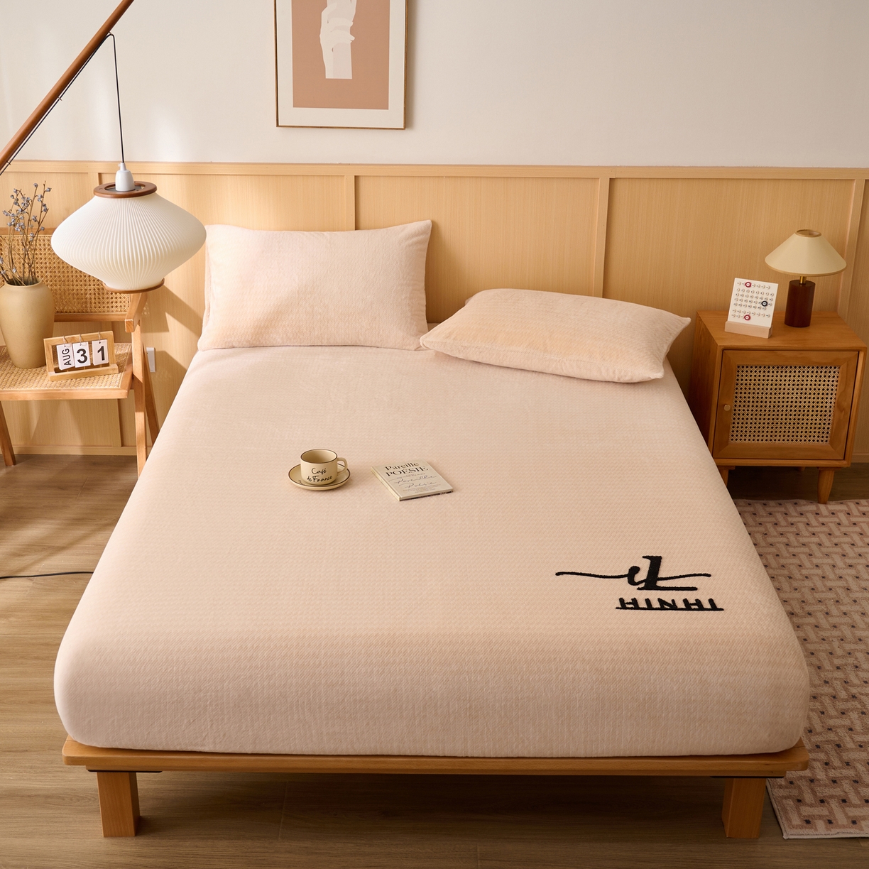 91家纺网 家纺一手货源 找家纺 早晨家纺 2025新款流星款高克重牛奶绒阳离子提花兔毛单床笠 流星-米驼