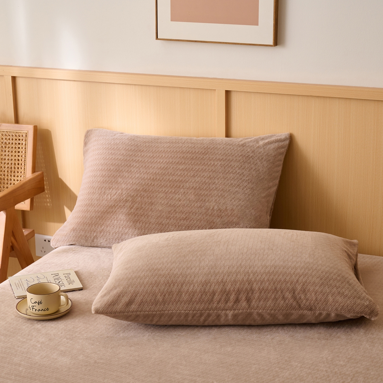 91家纺网 家纺一手货源 找家纺 早晨家纺 2025新款流星款高克重牛奶绒阳离子提花兔毛单床笠 流星-奶茶咖