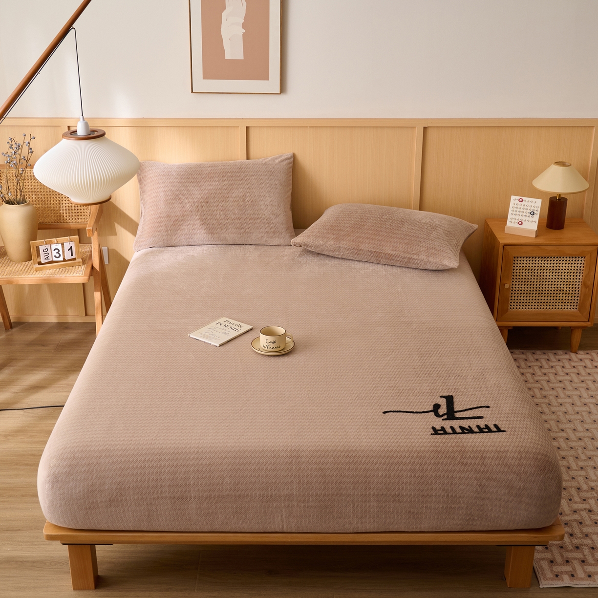 91家纺网 家纺一手货源 找家纺 早晨家纺 2025新款流星款高克重牛奶绒阳离子提花兔毛单床笠 流星-奶茶咖