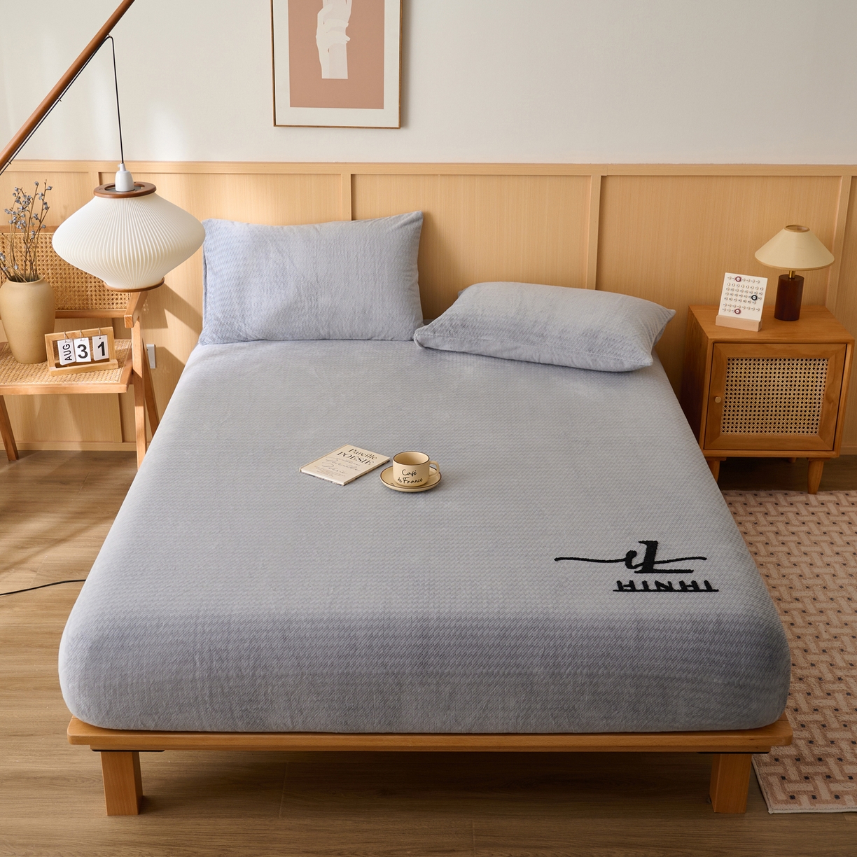 91家纺网 家纺一手货源 找家纺 早晨家纺 2025新款流星款高克重牛奶绒阳离子提花兔毛单床笠 流星-银灰