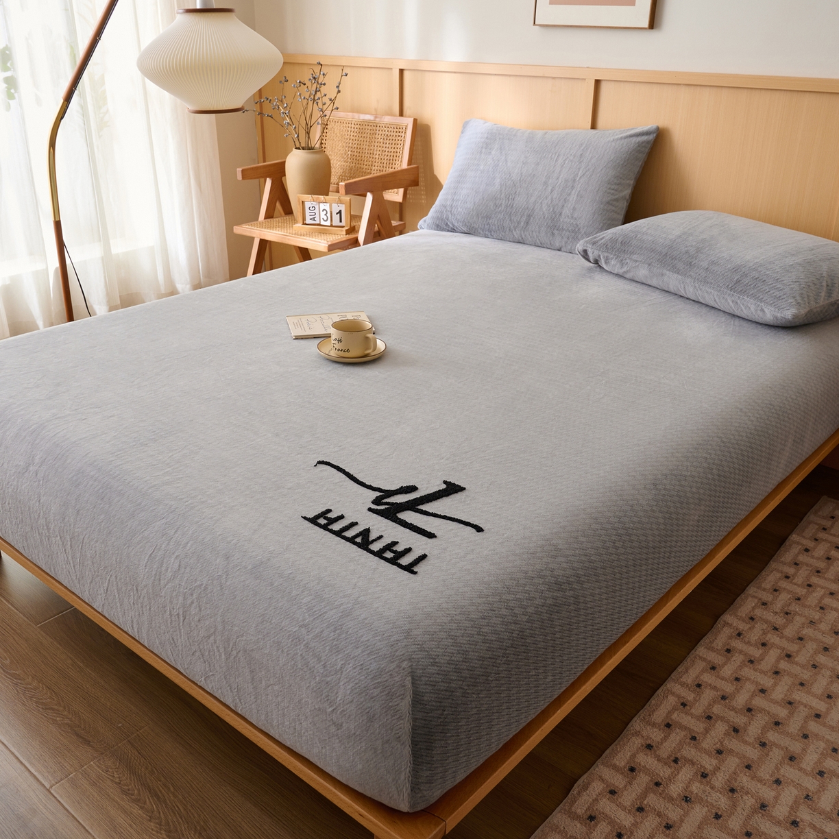 早晨家纺 2025新款流星款高克重牛奶绒阳离子提花兔毛单床笠 流星-银灰