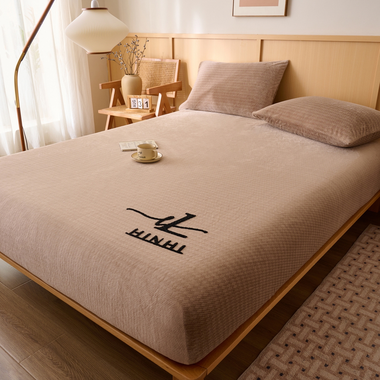 早晨家纺 2025新款流星款高克重牛奶绒阳离子提花兔毛单床笠 流星-奶茶咖