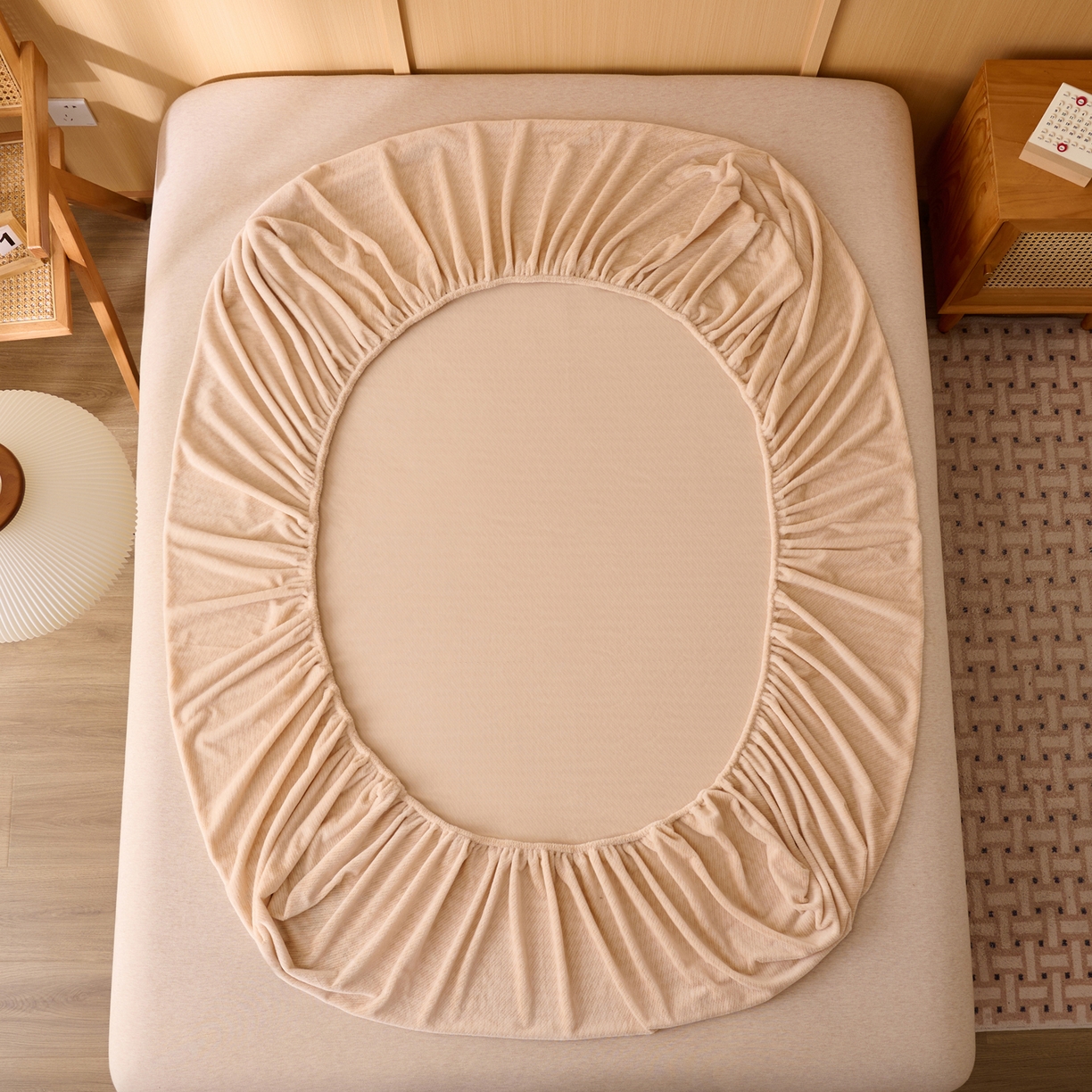 91家纺网 家纺一手货源 找家纺 早晨家纺 2025新款流星款高克重牛奶绒阳离子提花兔毛单床笠 流星-米驼