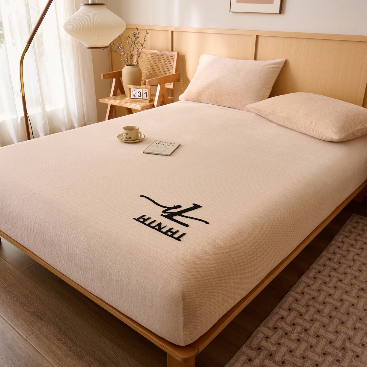 91家纺网 家纺一手货源 找家纺 早晨家纺 2025新款流星款高克重牛奶绒阳离子提花兔毛单床笠 流星-米驼