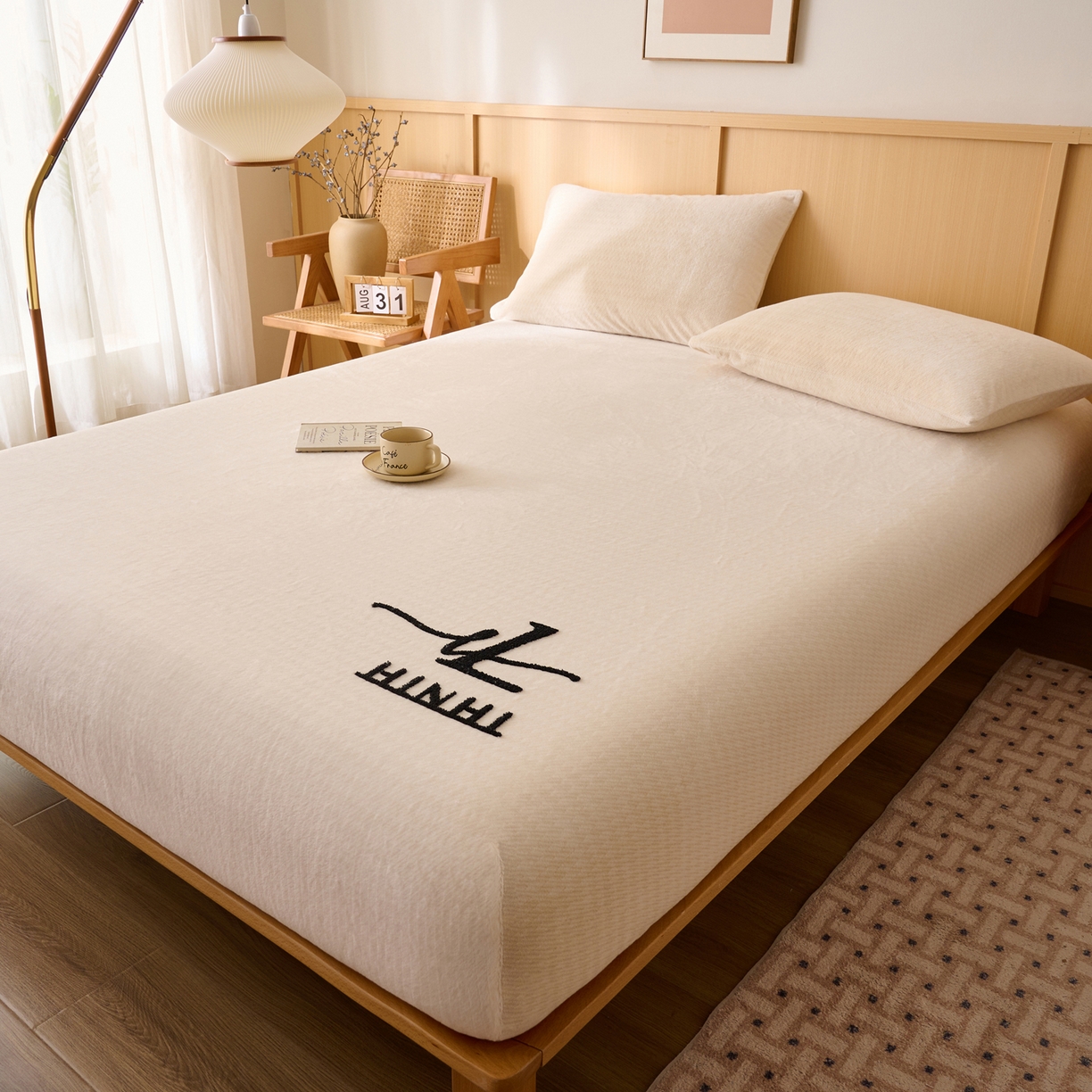 早晨家纺 2025新款流星款高克重牛奶绒阳离子提花兔毛单床笠 流星-奶白