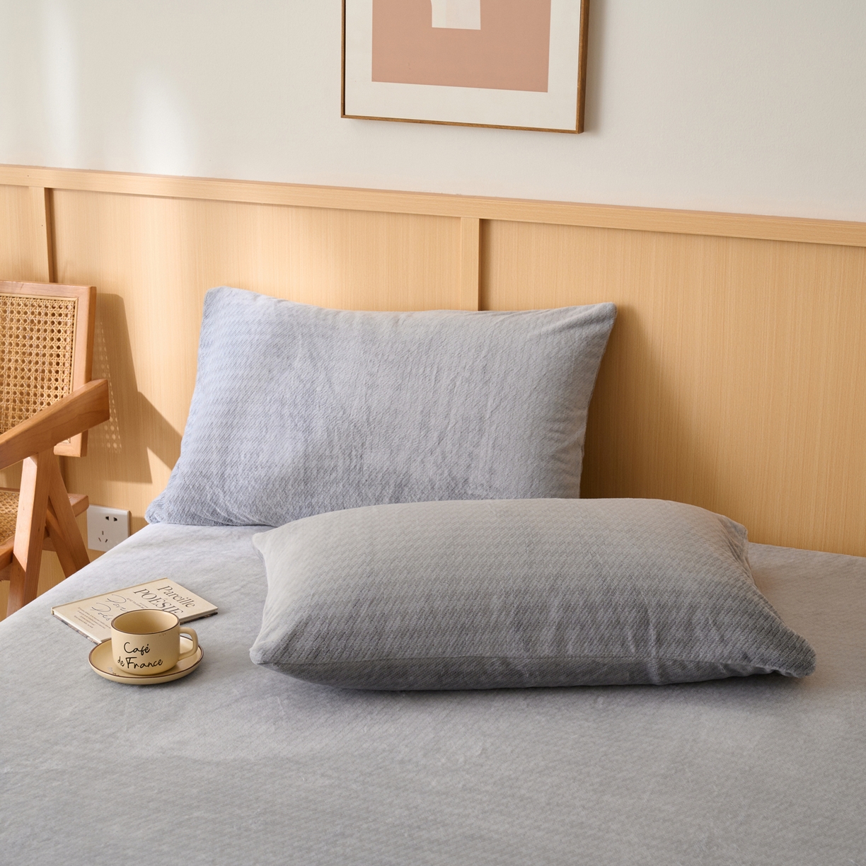 91家纺网 家纺一手货源 找家纺 早晨家纺 2025新款流星款高克重牛奶绒阳离子提花兔毛单床笠 流星-银灰