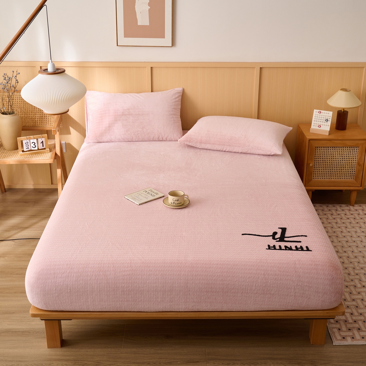 91家纺网 家纺一手货源 找家纺 早晨家纺 2025新款流星款高克重牛奶绒阳离子提花兔毛单床笠 流星-豆沙