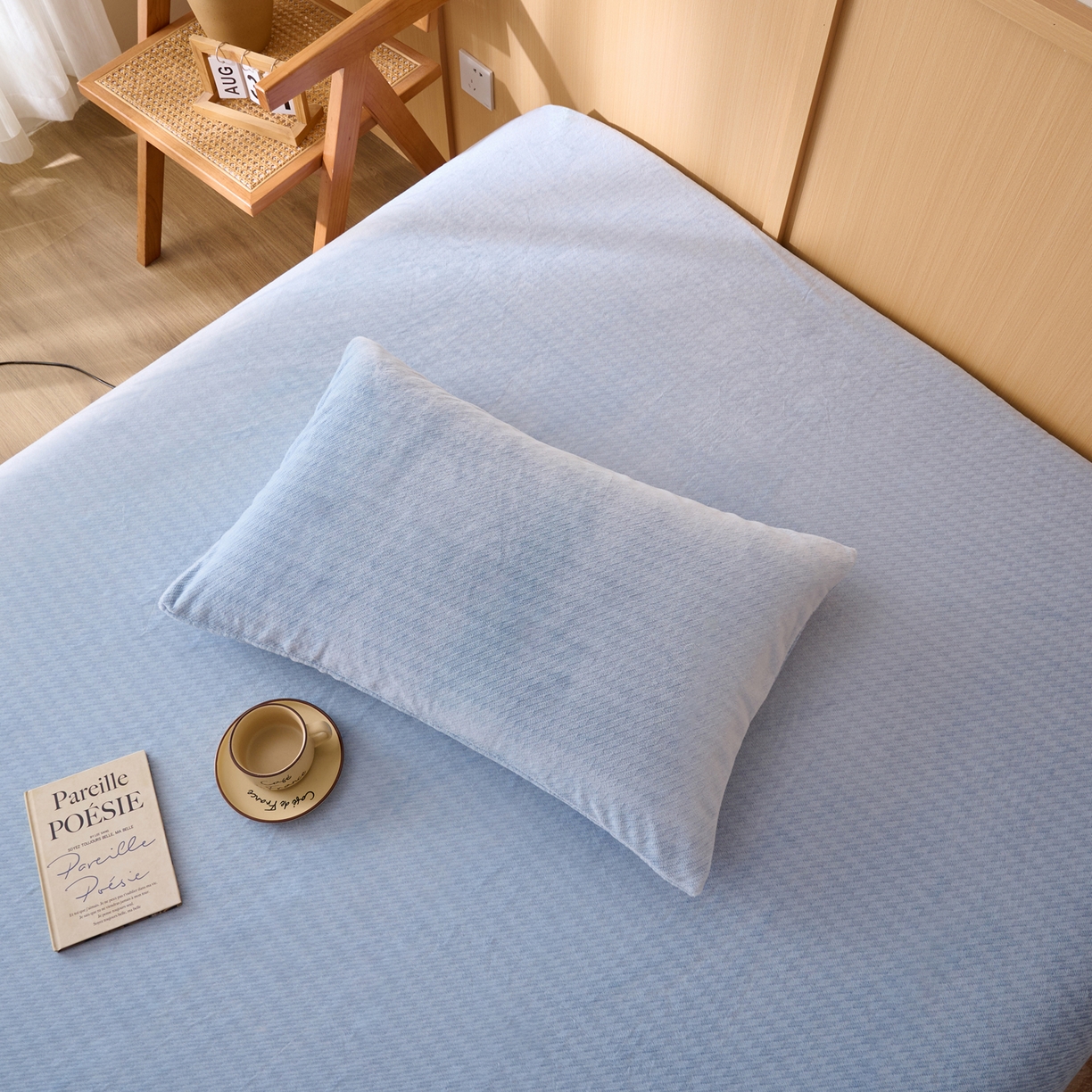 91家纺网 家纺一手货源 找家纺 早晨家纺 2025新款流星款高克重牛奶绒阳离子提花兔毛单床笠 流星-雾蓝