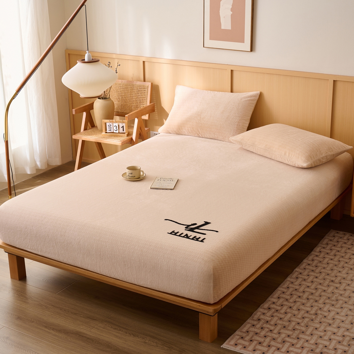 91家纺网 家纺一手货源 找家纺 早晨家纺 2025新款流星款高克重牛奶绒阳离子提花兔毛单床笠 流星-米驼